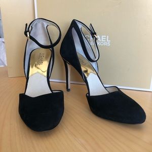 Micheal Kors ankle strap black suede heels